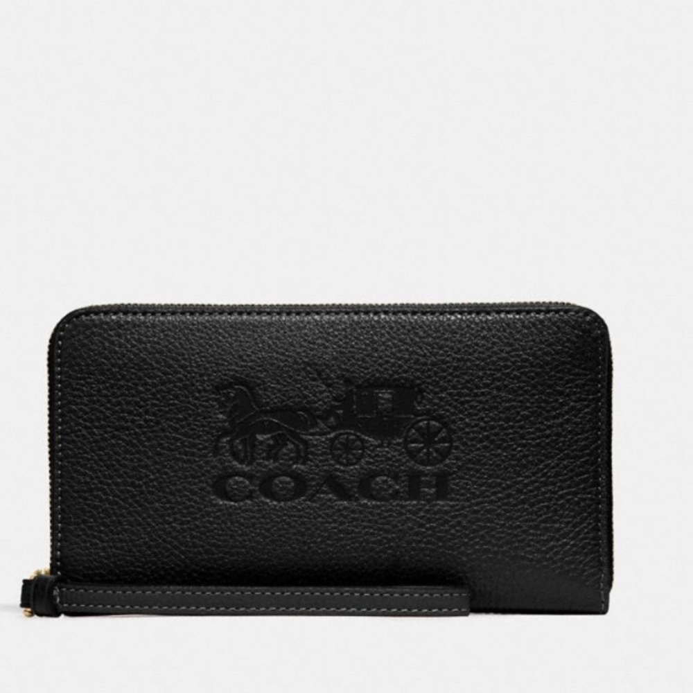 Coach Black Pebbled Leather Phone Wallet wristlet